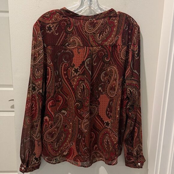Tommy Hilfiger Red and Brown Paisley Blouse with Ruffle details size Large - Picture 4 of 9